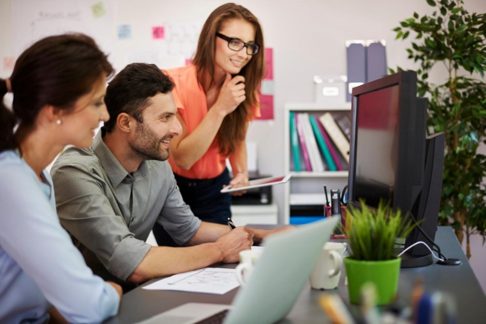 Digital administration workspace with modern technology setup